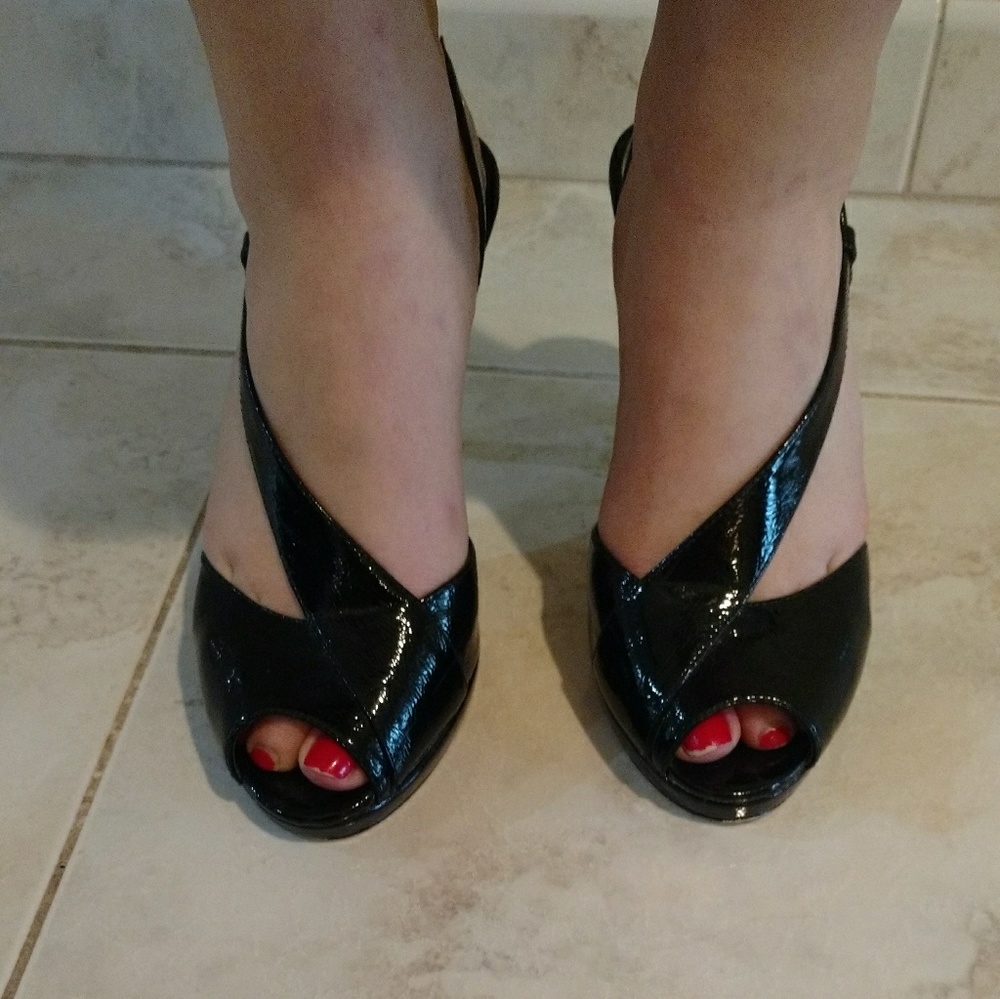 Black patent leather heels